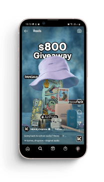 Phone screen showing $800 giveaway Reels post