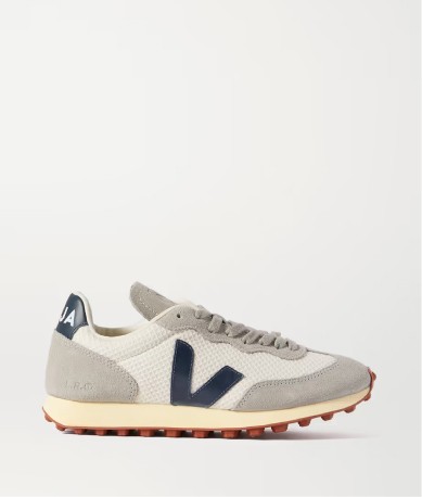 Gray and white casual sneaker with navy V