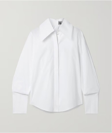White long-sleeve button-up shirt with wide collar
