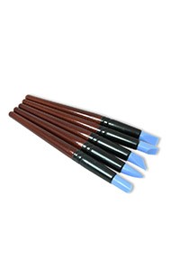 Set of brown pencils with blue erasers