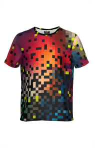 Colorful pixelated gradient pattern on t-shirt