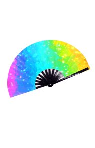Colorful folding hand fan with rainbow gradient