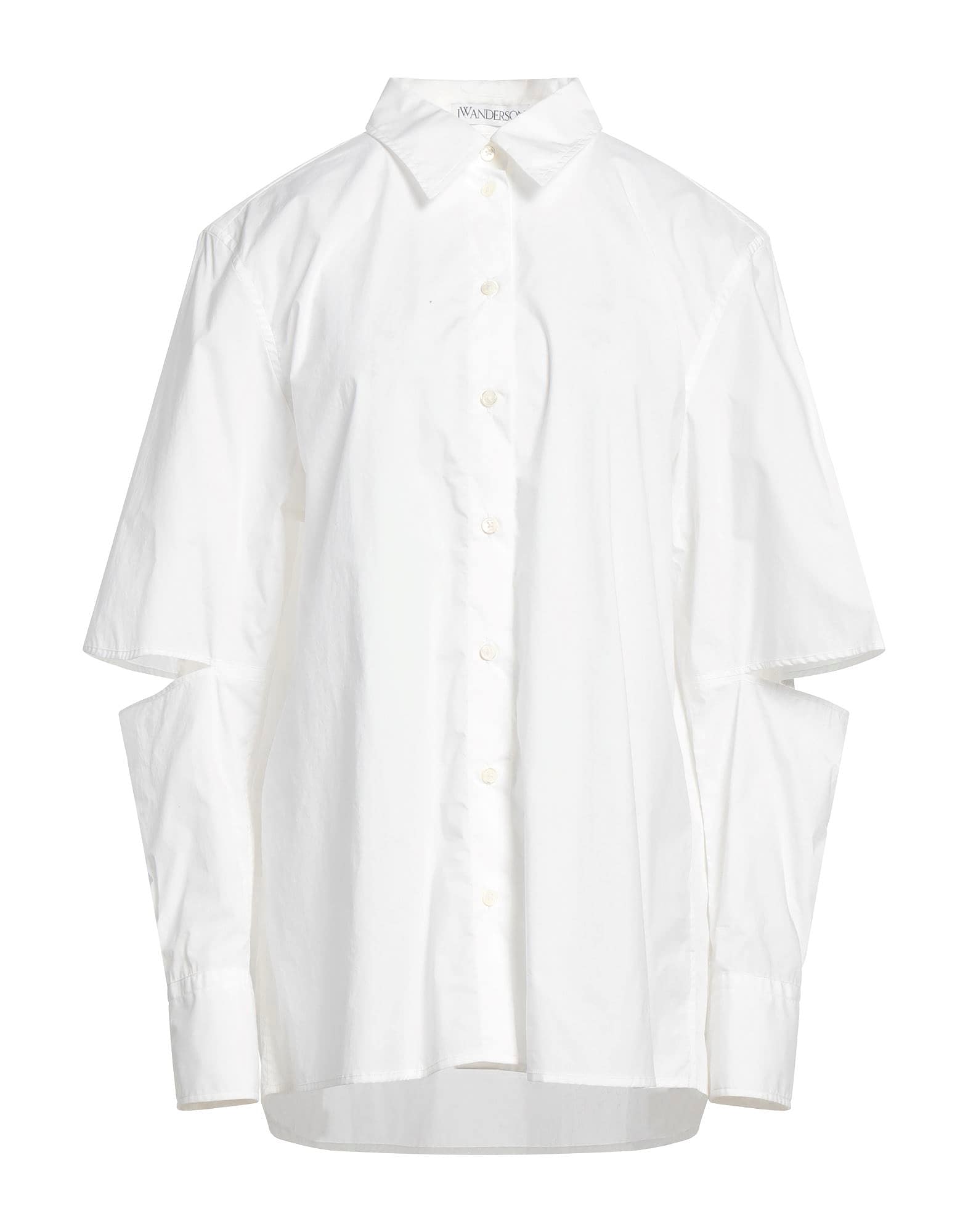 White button-up shirt with cut-out sleeves