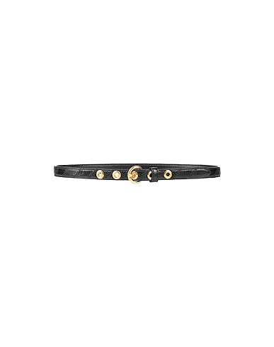 Thin black leather belt with gold buckle
