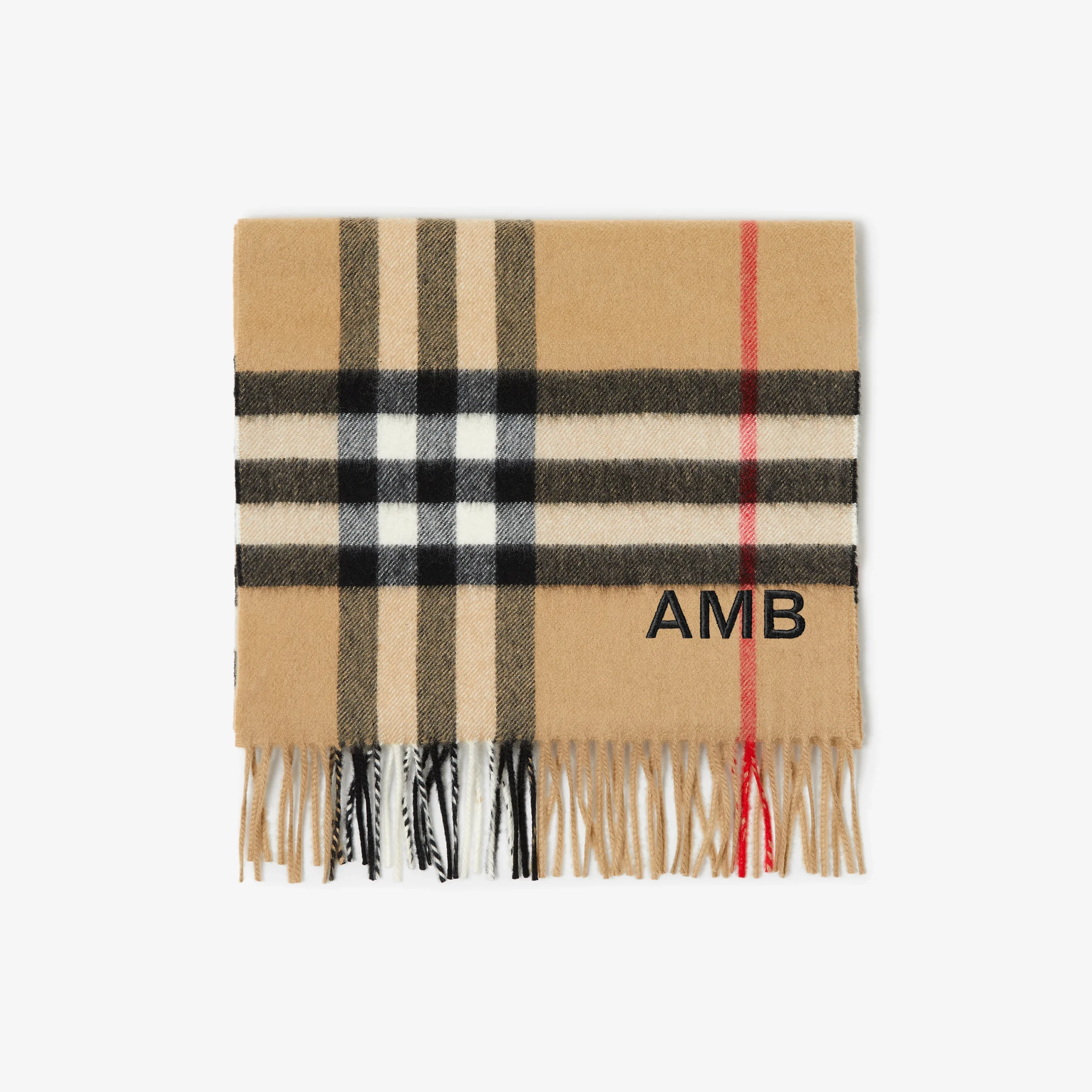 Checked scarf with fringe and AMB initials