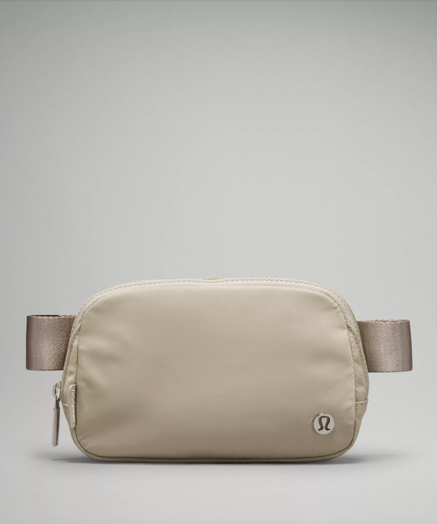 Beige Lululemon waist bag with satin straps