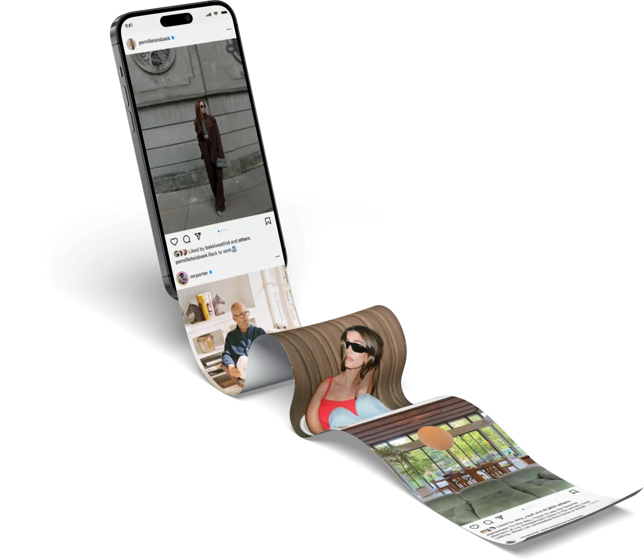 Smartphone with scrolling social media feed images