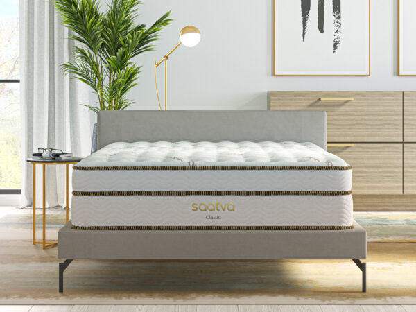 Saatva Classic mattress on modern bed in bedroom