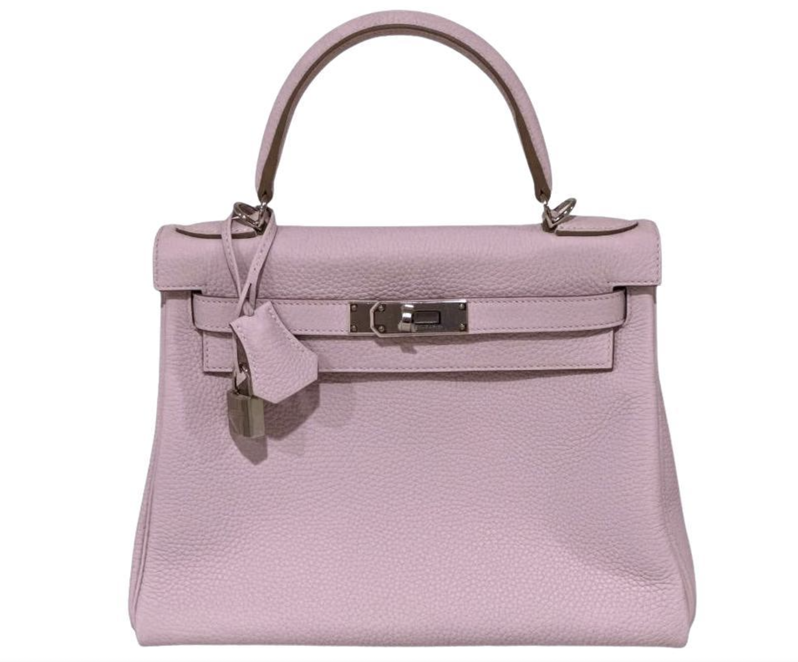 Light pink leather handbag with silver lock