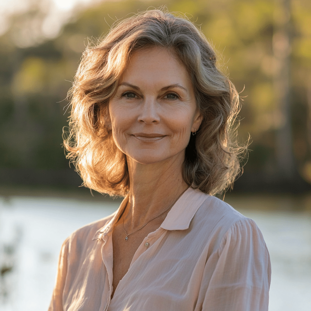 Smiling mature woman outdoors by water
