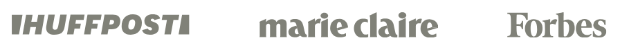 Logos of HuffPost, Marie Claire, and Forbes