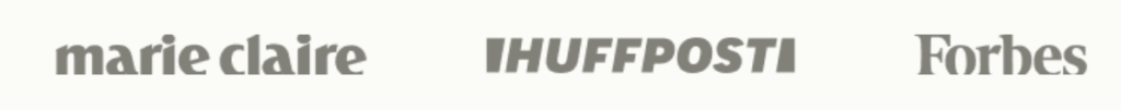 Logos of Marie Claire, HuffPost, and Forbes