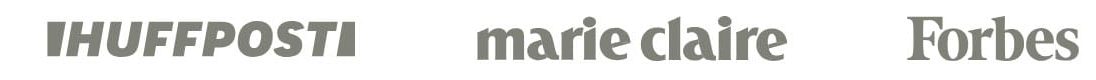 Logos of HuffPost, Marie Claire, and Forbes