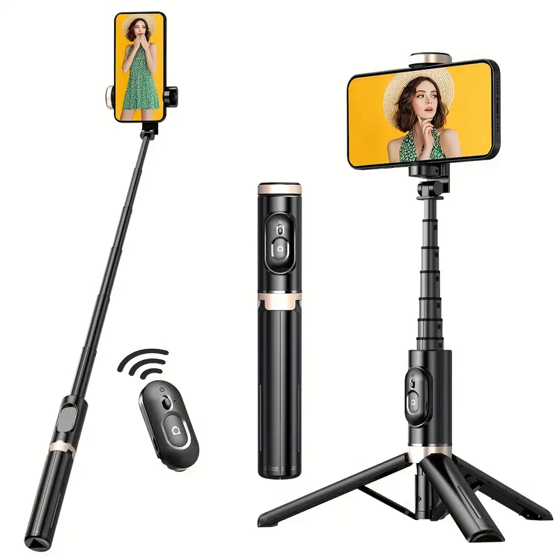Black selfie stick with tripod and remote control