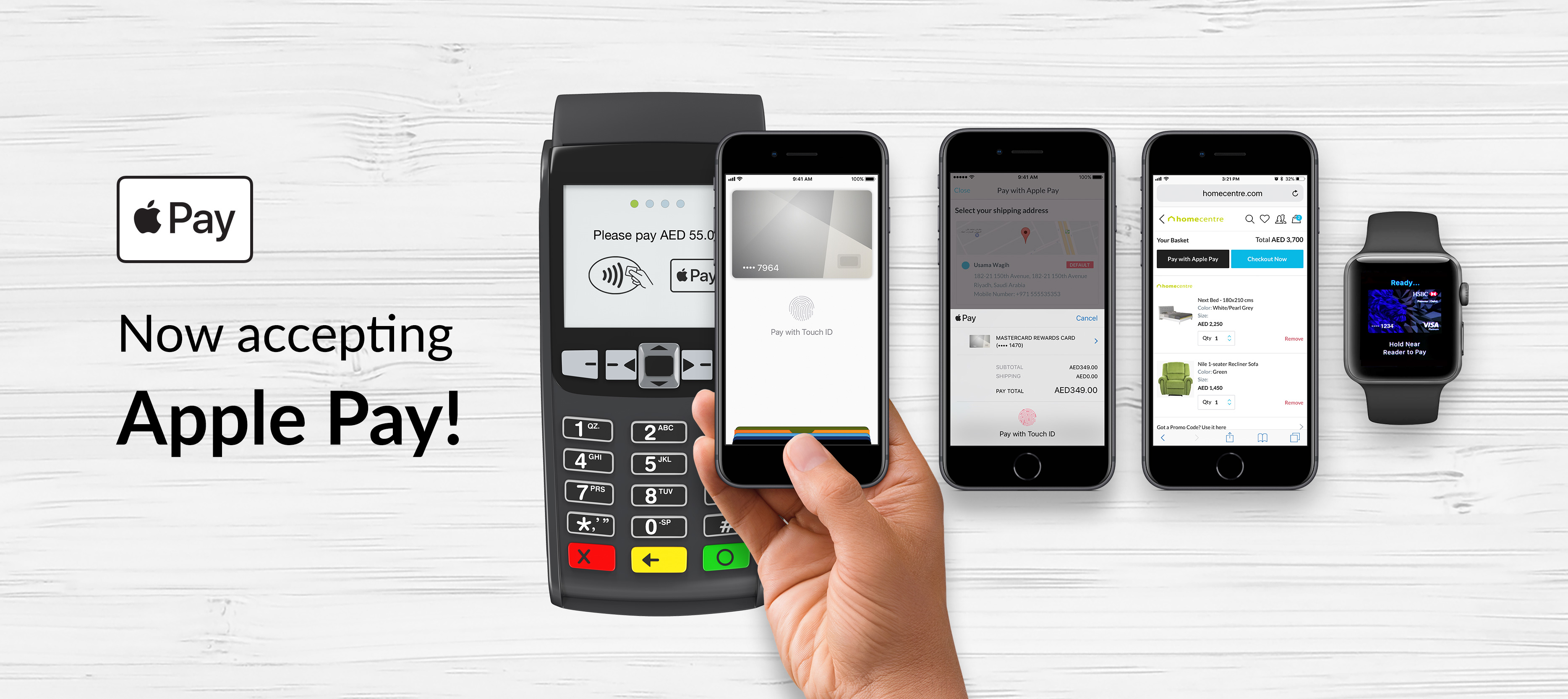 Apple Pay accepted on devices including watch, phones, terminal