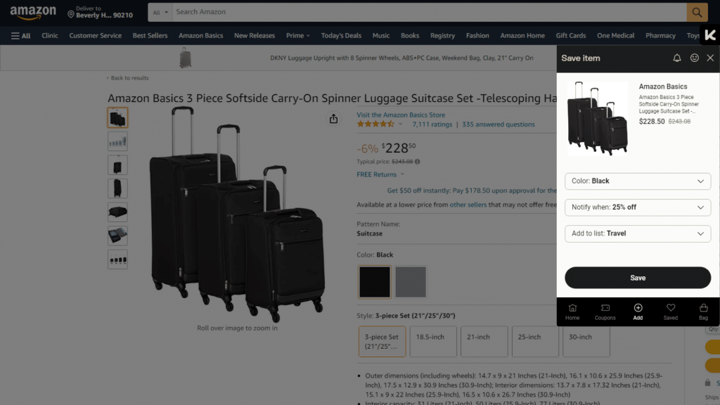 Three-piece black spinner luggage set