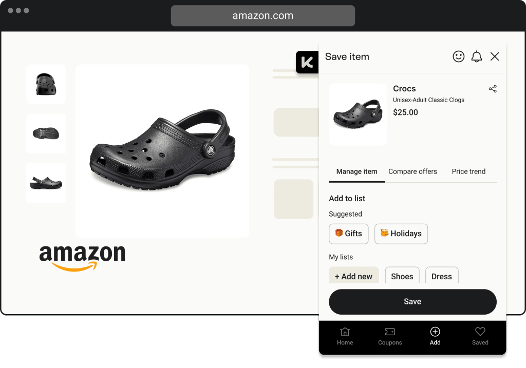 Black unisex classic Crocs clogs on Amazon page