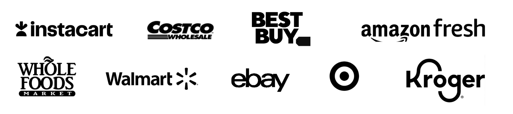 Logos of famous retail and grocery brands in black