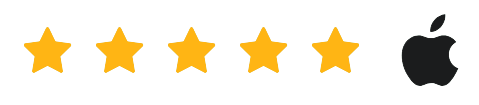 Five gold stars and black Apple logo