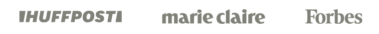 Logos of HuffPost, Marie Claire, Forbes