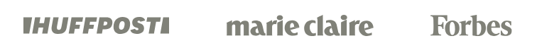 Logos of HuffPost, Marie Claire, Forbes publications