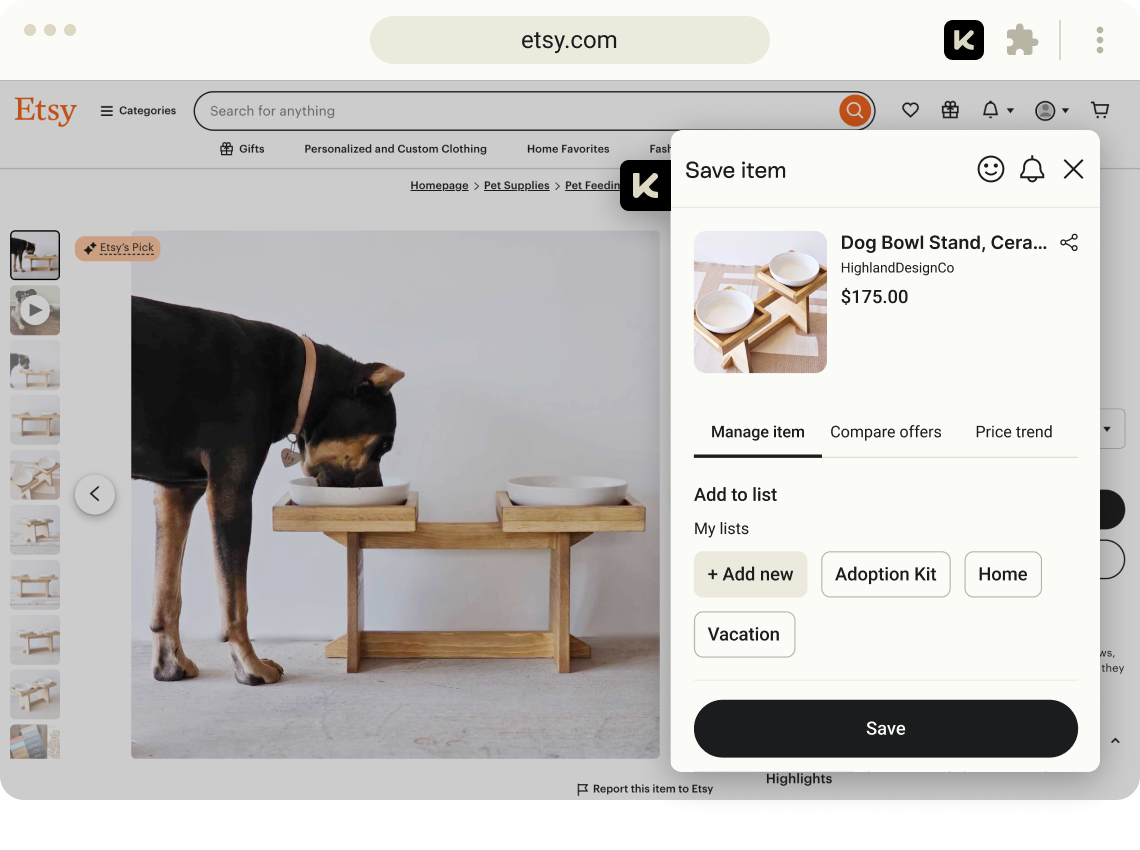 Dog eating from wooden elevated bowl stand