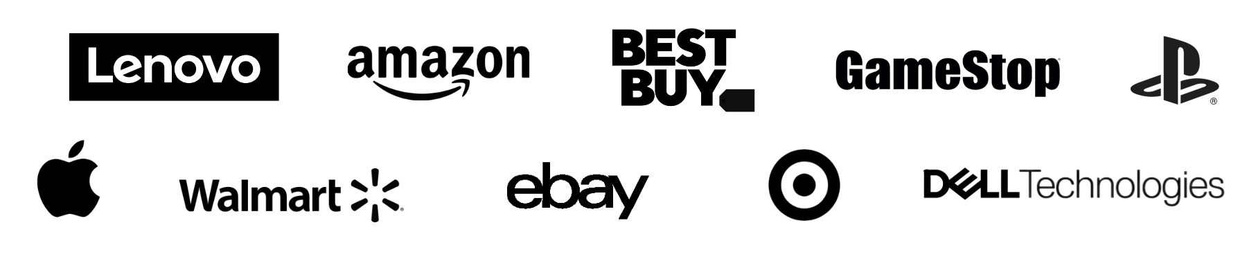 Various black and white tech and retail company logos