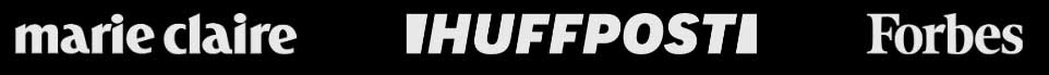 Logos of Marie Claire, HuffPost, and Forbes