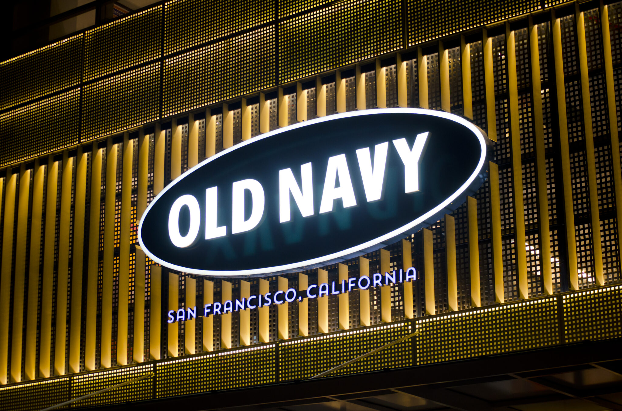 Illuminated Old Navy store sign in San Francisco