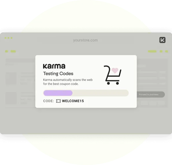 Browser window showing Karma coupon code WELCOME15