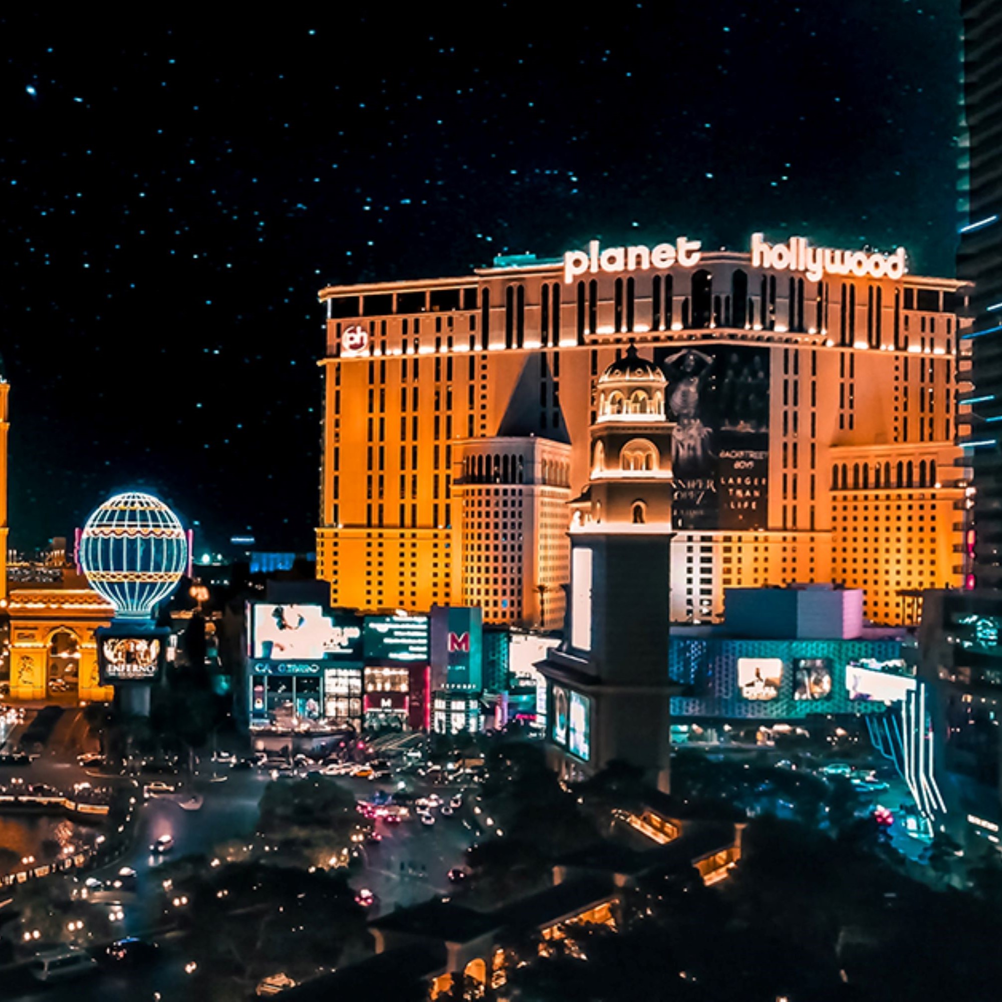 Las Vegas Strip at night with illuminated casinos
