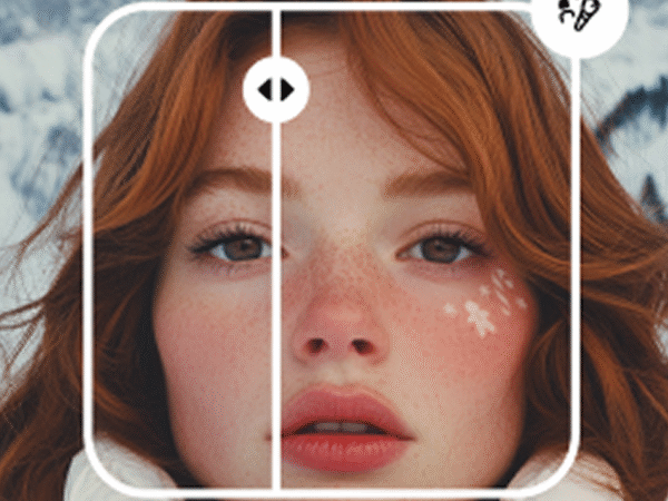 Red-haired woman with winter face art