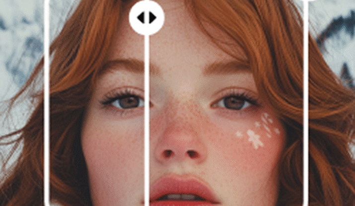 Red-haired woman with winter face art