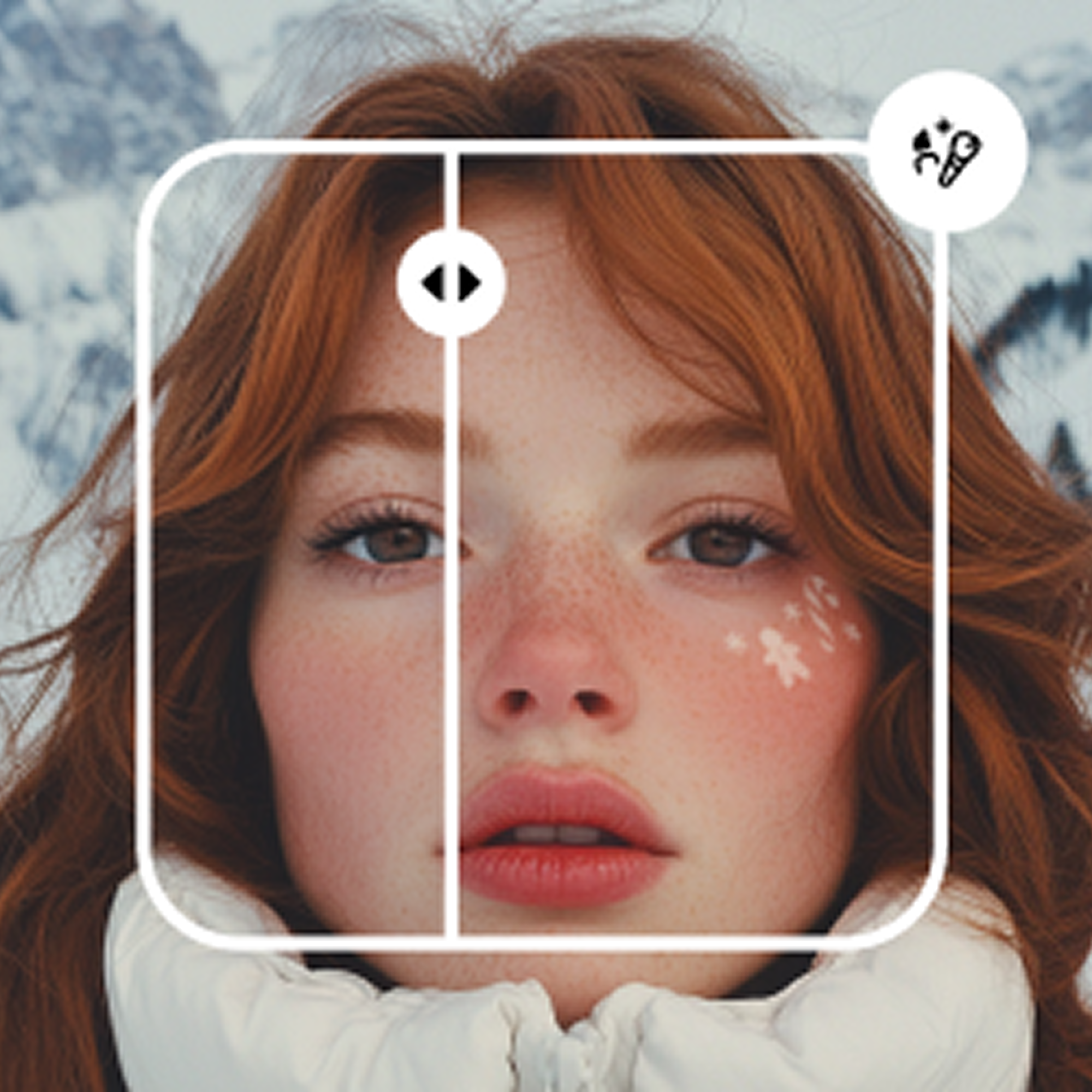 Red-haired woman with winter face art
