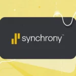 Synchrony logo on dark card with yellow background