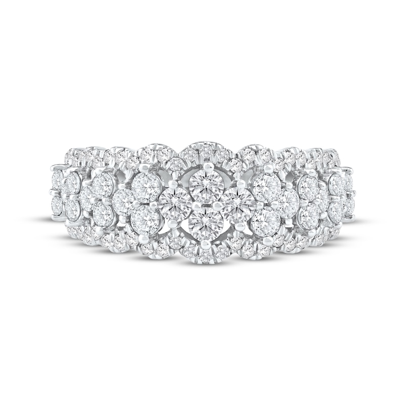 Diamond cluster floral design white gold ring