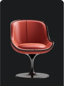 Modern red leather swivel chair with pedestal base