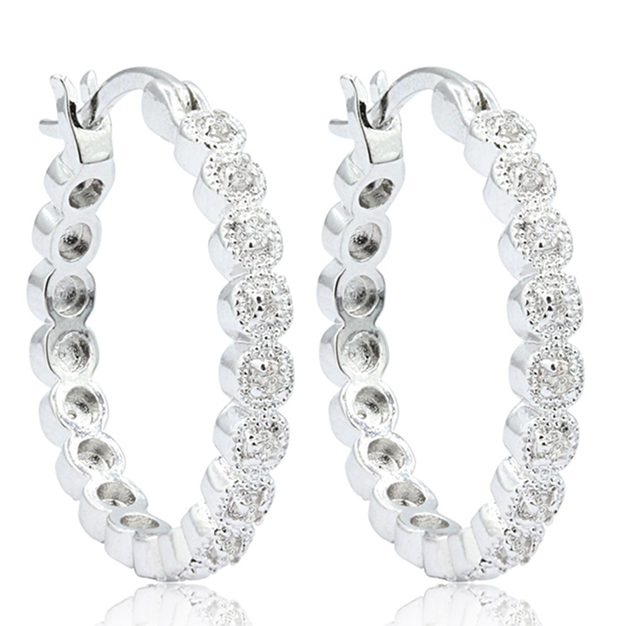Silver hoop earrings with round gemstones