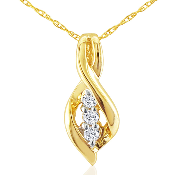 Gold pendant with three diamonds on chain