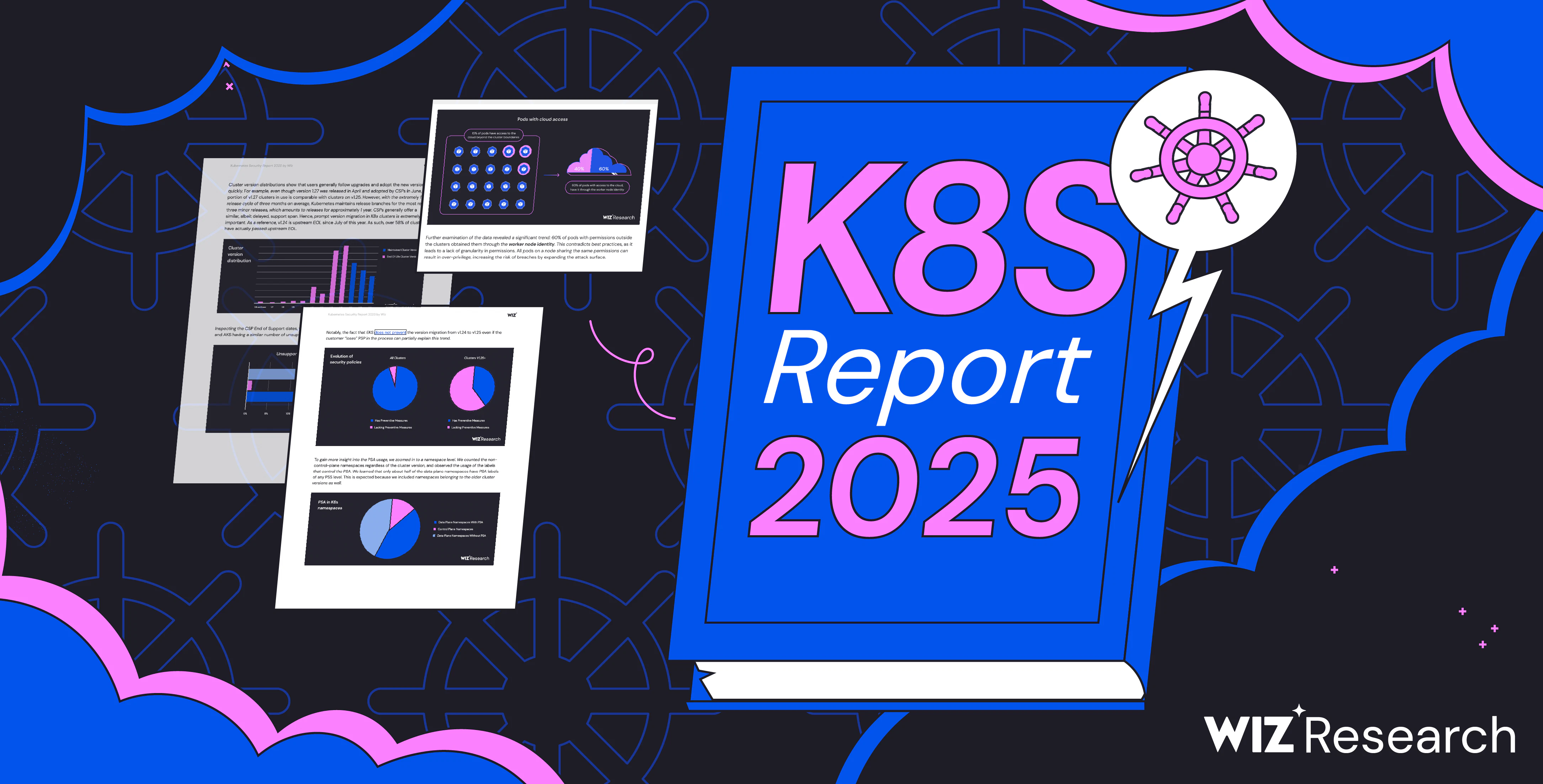 K8s Report 2025 book with charts and Kubernetes icons