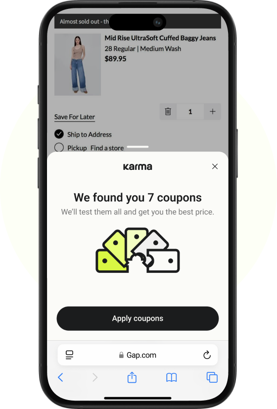 Smartphone screen showing seven available coupons to apply
