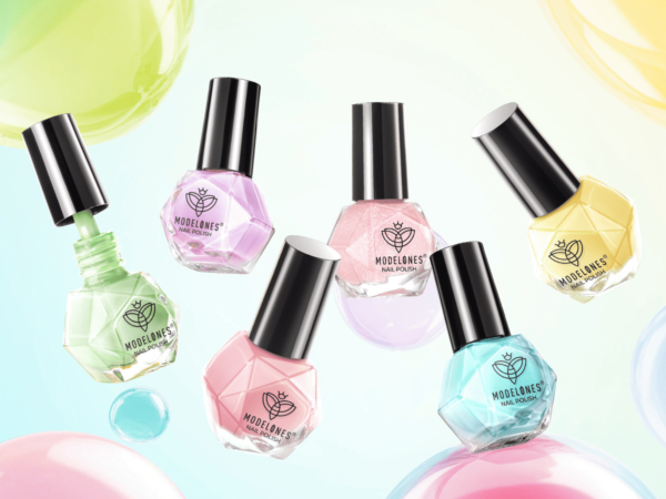 Colorful Modelones nail polish bottles with bubbles