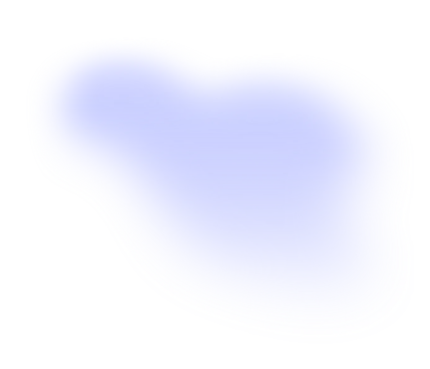 Abstract amorphous shape with a gradient of light blue to blue and a glowing white and blue outline