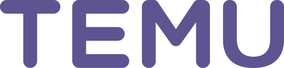 Logo with the uppercase word TEMU in bold purple letters