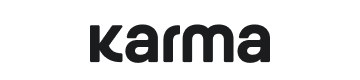 Logo with the word Karma in lowercase black letters, featuring a distinctive stylized letter 'K' integrated into the design