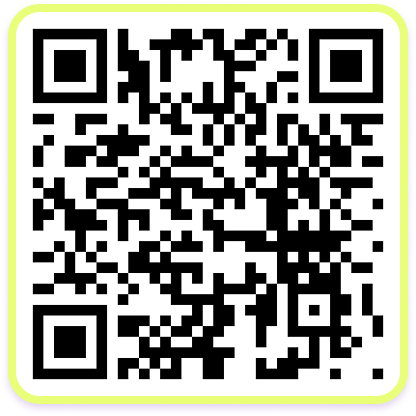 Black and white QR code with a rounded square shape and thin light yellow and pale green border on a white background.