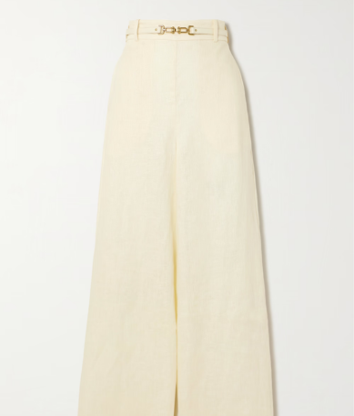 High-waisted wide-leg cream trousers with belt