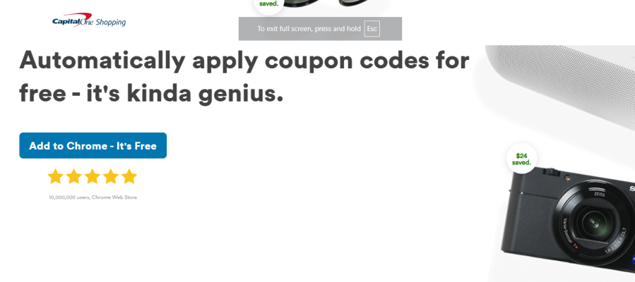 capital-one-shopping– Capital One Shopping coupon code extension ad with camera and speaker