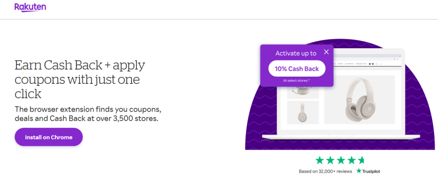 rakuten- Rakuten browser extension offering cash back and coupons